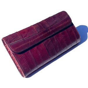 Vintage Women’s Genuine Eel Skin Zippered Wallet, Oxblood Colored